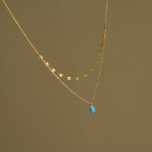 قلادة من الأحجار الكريمة Blue Tears الأكثر مبيعًا على أحدث صيحات قلادات مزدوجة الطبقة رفيعة الشكل مطلية بالذهب عيار 18 قيراطًا خالية من التجاعيد - Product Image 4