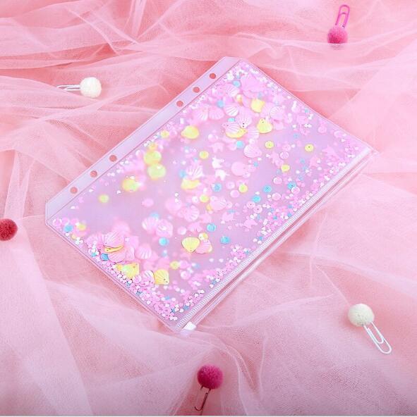 A6グリッタースパンコールPVCルーズリーフファイルバッグジッパー付き