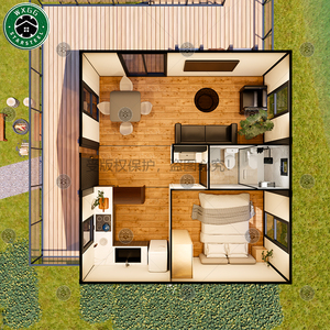 Moderna casa modular prefabricada de dos pisos en acero ligero, tipo resort villa, con balcón con barandilla de vidrio y terraza exterior. - Product Image 5