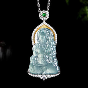 หยกธรรมชาติสีน้ำเงิน จี้พระอวโลกิเตศวรา เงิน S925 ฝังเงิน แฟชั่นสไตล์จีน UNISEX ใบรับรองการประเมิน D884 - Product Image 1