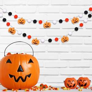 Tema de Halloween Banner 8,3 pies Negro Blanco Naranja Pom Guirnalda Calabaza Colgante Pompón Decoraciones Fieltro Bola Guirnalda - Product Image 4
