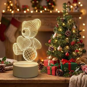 Lampe de chevet LED USB 3D <span class=keywords><strong>Illusion</strong></span> personnalisée pour enfants, lumière blanche chaude, décoration de chambre à coucher, cadeaux de Noël ronds - Product Image 1
