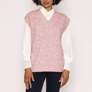 HDFW5041 OEM pull en tricot côtelé argenté pour femmes, col en V, débardeur de fils pelucheux, Gilet chaud, meilleure vente,
