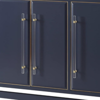 Meuble de salle de bain moderne de haute qualité en bois massif bleu marine de 48 pouces avec dessus en marbre artificiel, meubles écologiques