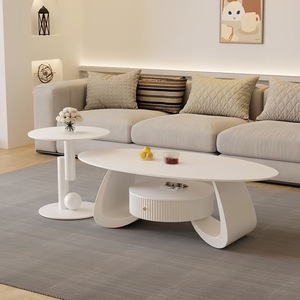 Mesa de Centro Moderna Estilo Crema, Pequeña y Sencilla, Ovalada, de Mármol, para Sala de Estar, para Apartamentos - Product Image 1