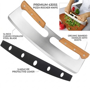 Utensilio de Cocina, Cortador de Pizza de Madera de 14 Pulgadas, Cuchillo de Pizza de Acero Inoxidable - Product Image 1