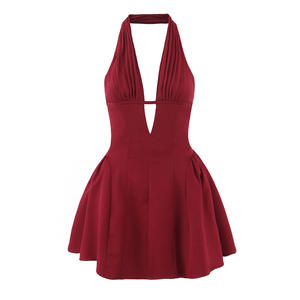 Venta caliente verano Casual Mini Halter vestido para mujer rojo sin mangas espalda ahueca hacia fuera XS tamaño coreano estilo Vintage para Club Day Prom - Product Image 2