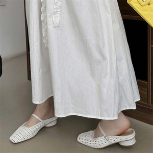 Nouvelles sandales d'été 2025 pour femmes, à bout rond et talon bas, en maille, tissées à la main, sexy et ajourées - Product Image 6