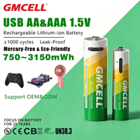 Batterie rechargeable GMCELL 14500 certifiée CE, type AA, type C, 1,5 V, 1500 mAh, 3000 mAh, cylindrique, lithium-ion, pour jouets sexuels, hélicoptère