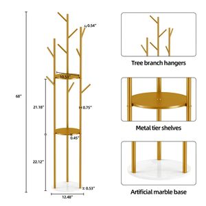 ชั้นแขวนเสื้อหมวกต้นไม้พร้อมฐานหินอ่อนสีทองสำหรับงานหนัก - Product Image 2