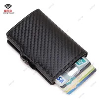 Sarung dompet kartu kredit pria, pelindung pemblokir Rfid serat karbon, pemegang kartu kredit Bank bisnis logam kulit