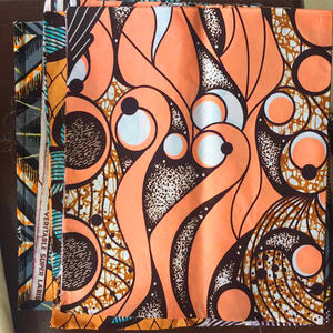 Tissu polyester wax africain 90 g/m² avec imprimé orange, dernier modèle - Product Image 1