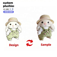 Jouet en peluche lapin à oreilles tombantes mignon avec salopette florale verte, jouet animal en peluche doux, vente en gros, cadeau personnalisé pour enfants