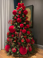 Nouveaux Ornements de Noël Floqués les Plus Vendus, Grandes Décorations de Sapin de Noël Floquées Rouges pour l'Exportation