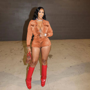 Combinaisons tendance pour femmes en denim extensible skinny taille haute décontractées d'été Y2k - Product Image 4