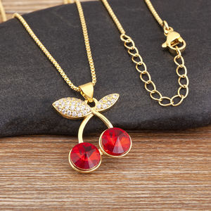 QIKU kalung liontin bentuk stroberi ceri buah lucu perhiasan tembaga zirkonia kubik Aksesori hadiah Festival pakaian sehari-hari wanita - Product Image 3