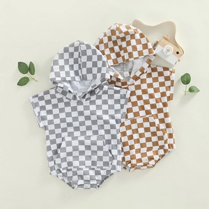 Sudadera con Capucha a Cuadros para Bebé Niño, Moda 2022, Manga Corta, Sudadera con Capucha a Cuadros, Sudadera con Bolsillo - Product Image 1