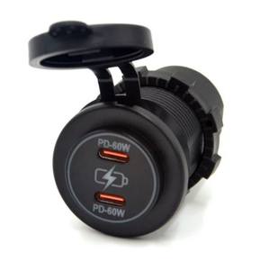12V usb-c插座2端口汽车充电器插座，60w双PD usb-c防水汽车船船用摩托车房车全地形车卡车 - Product Image 1