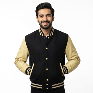 <b>Men's</b> Varsity Letterman <b>Baseball</b> Bomber <b>Jacket</b> Winter Stand Collar with Leather Sleeves and Wool CollegeBaseballjacket <b>for</b> <b>men</b> - Product Image 1