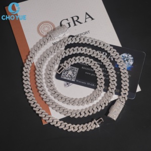 Factory Direct Men's Rhodium Plated 925 Silver Moissanite Link <b>Chain</b> <b>Necklace</b> Hiphop Style GRA Certified Everyday Wear Jewelry - Product Image 1