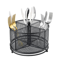 360 °   Organisateur de Couverts Rotatif en Métal à 4 Compartiments – Support pour Fourchettes, Cuillères et Serviettes – Panier de Rangement pour Couverts