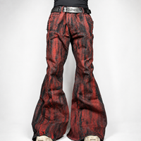 DiZNEW Jeans Premium Homme en Denim Épais Effet Vieilli, Coupe Évasée, Détail Rouge, Lavage Ombré, Logo Personnalisé, Fabrication Usine