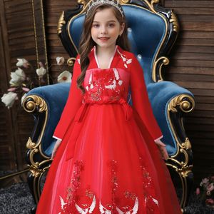 Spring Hanfu Girls Tang Dynasty Embroidered Ancient Costume Red Pink A-Line Ruqun Chinese Style Dress For Flower Girls 1861 - Product Image 1