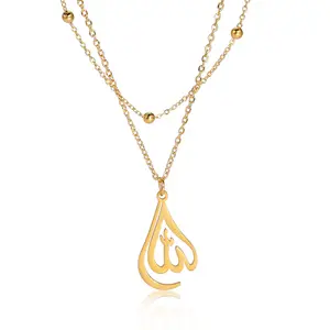 Collier de luxe Simple pour femmes, pendentif arabe islamique plaqué or en acier inoxydable 18K