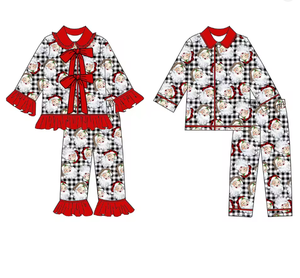 Longlv Sibling Girls - Conjunto de pijama de 2 piezas con estampado de dibujos animados de Papá Noel, ecológico, de elastano/poliéster, sin mangas, con ribete rojo - Product Image 2