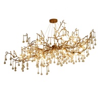 Hitecdad lampes décor à la maison luxe salon chambre Villa hall lustre en laiton branche d'arbre montage en cristal or suspension