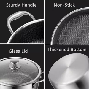 Chất Lượng Cao Dày Tổ Ong Etch Không Dính Súp Nồi Soong Hộ Gia Đình Đồ Nấu Nướng 304 Thép Không Gỉ Nồi Với Glass Nắp - Product Image 3