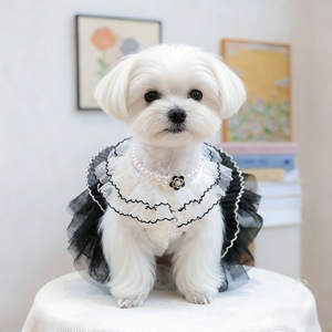 Pet Dog Tutu Dress Black <b>White</b> <b>Lace</b> Tulle Skirt With Bow Wedding Style Four Seasons Apparel - Product Image 3