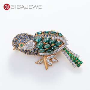 GIGAJEWE Total 8.8ct Bros Burung Moissanite Multi-Warna Hijau Biru Putih Batu Permata Pin Hiasan Kerah Berlapis Emas 18K Perak S925 - Product Image 1