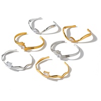 Bracelets ouverts en acier inoxydable plaqué or 14 carats, texturés ondulés abstraits, avec zircone cubique, délicats, minimalistes et personnalisables
