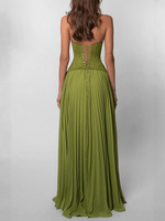 Robe longue élégante Joydressing vert olive à col halter, sexy, avec corset en dentelle et plissée, pour soirées et fêtes, vente en gros, fournisseur personnalisé