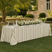 Nappe ronde en polyester et lin vert sauge à rayures personnalisées, faible MOQ, pour événements extérieurs, mariages, locations de fêtes