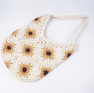 2025 nhà máy nhanh chóng vận chuyển mùa hè dệt kim hoa hướng dương bãi biển Túi Xách Tote túi, New Hot Bán phụ nữ bên bờ biển Vai Túi thấp moq - Product Image 4