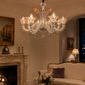 <span class=keywords><strong>Lampadario</strong></span> in Vetro di Murano Fatto <span class=keywords><strong>a</strong></span> Mano con Fiori in Vetro Rosa e Blu, Elegante Decorazione Romantica per Hotel, Casa e <span class=keywords><strong>Soggiorno</strong></span> - Product Image 4
