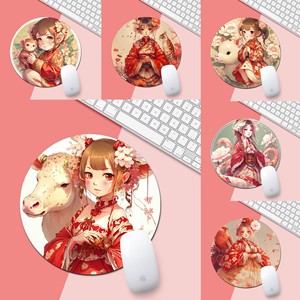 Round Rubber <b>Mouse</b> <b>Pad</b> Chinese Zodiac Cartoon Girl Design Office Desk Mat Single Sided Natural Material - Product Image 1