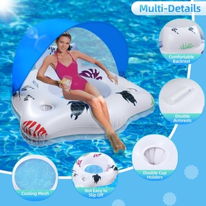 Flotador Inflable para Piscina con Toldo, Sillas Flotantes Grandes con Portavasos y Reposabrazos, Flotador para Piscina, Flotadores Acuáticos para Adultos - Product Image 2