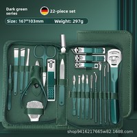 Nouvel ensemble professionnel de coupe-ongles en acier de luxe durable, bec d'aigle, vert foncé, 35-en-1, avec étui à fermeture éclair pour manucure et cuticules