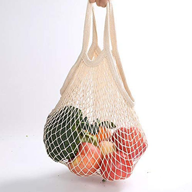 Custom Eco Friendly Recyclable 100% Cotton Shopping Tote Net Mesh Bags for Foods Fruit Vegetable