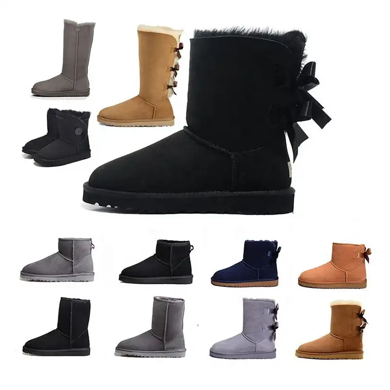 Оптовая продажа, австралийские классические зимние женские меховые угги, снежные ботинки, женская обувь, короткие ботинки с бантиком для женщин