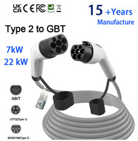 Câbles de charge EV OEM Type 2 vers GBT 32A, 5M, 7kW-22kW, IP65, gris, câble de chargeur EV domestique AC, ignifuge, chargeur de voiture EV pour BYD