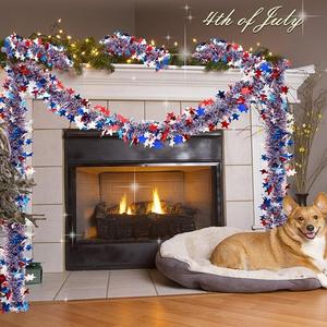 Ghirlanda di Natale con Stelle Rosse, Bianche e Blu per il Giorno dell'Indipendenza USA, Decorazioni per Soffitto e Pareti per Feste del 4 Luglio - Product Image 2