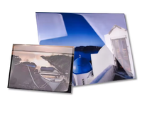 Impression sur panneaux en aluminium d'un paysage urbain bleu, style château, contemporain et simple, à haute brillance, pour objets décoratifs