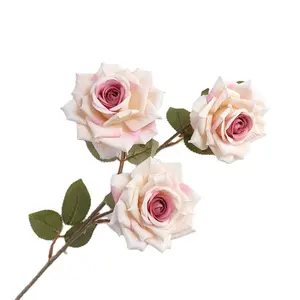 High Quality 3 Head Artificial Rose Flower Silk Flower For Bouquet Wedding Decoration Floral Arrangement Table Centerpiece