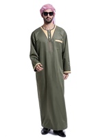 Modeste islamique vêtements arabe Jubah nouveau Design broderie Thobes avec poches décontracté Thobe Robe pour hommes M0109