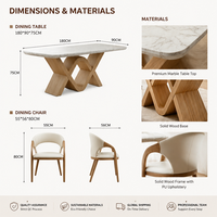 Table à manger moderne en marbre, rectangulaire, avec pieds en bois massif, design créatif, mobilier de salle à manger, fabrication OEM, directement de l'usine