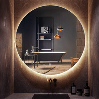 Miroir de salle de bain décoratif moderne en verre, forme ronde, avec éclairage LED, interrupteur tactile intelligent, montage mural, écologique